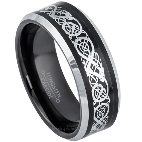 2-Tone Celtic Dragon Tungsten Carbide Ring – 8mm Beveled Comfort Fit Mens Tungsten Wedding Ring ...