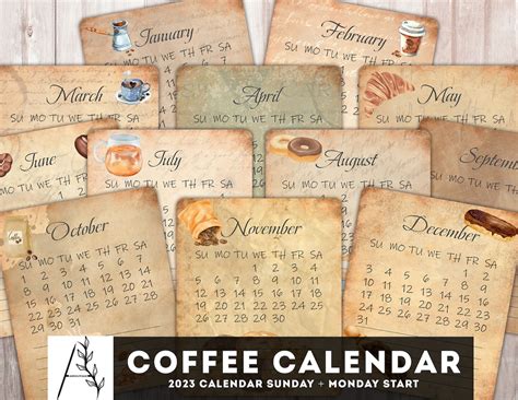 Coffee Calendar 2023 Printable Calendar 2023 Junk Journal - Etsy