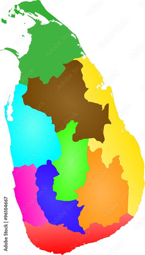 Color, detailed map of Sri Lanka divided into provinces. Each province is on a separate layer ...