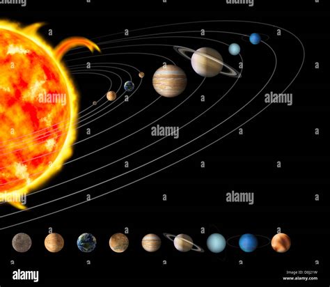 Digital Illustration of the Sun and Nine Planets of Our Solar System Stock Photo, Royalty Free ...