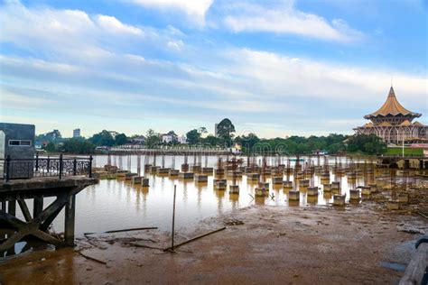 Construction of the Golden Bridge on the Sarawak River in Kuching Stock Photo - Image of ...