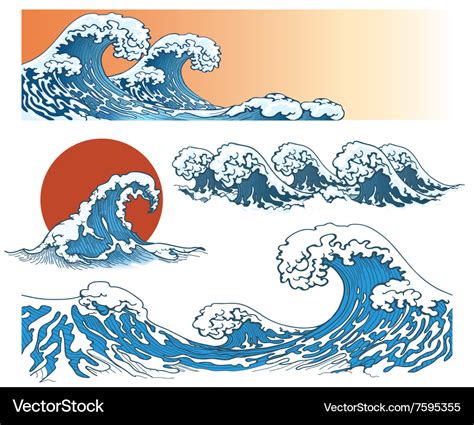 Waves in japanese style Royalty Free Vector Image