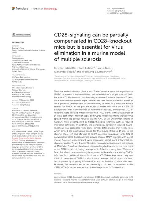 (PDF) CD28-signaling can be partially compensated in CD28-knockout mice but is essential for ...