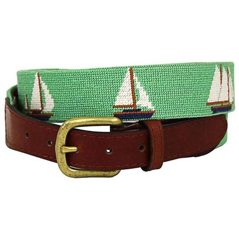 Smathers and Branson Set Sail Needlepoint Belt in Mint