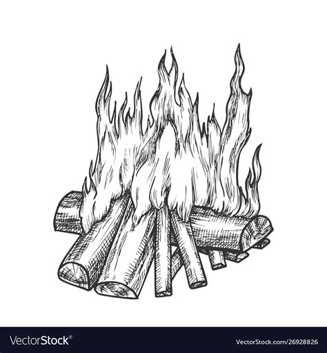 Traditional burning firewood monochrome Royalty Free Vector