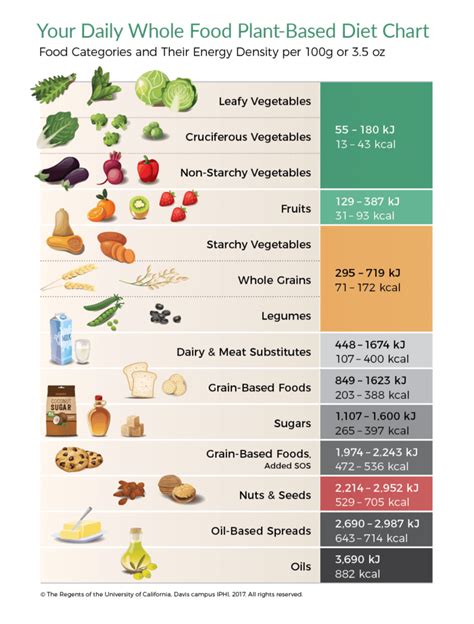 Daily Whole Food Plant-Based Diet Chart - energy density | Whole food ...