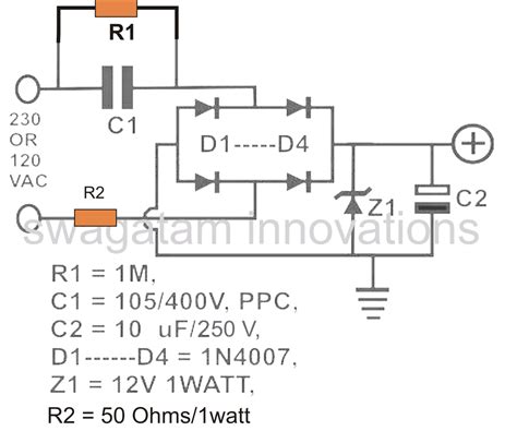 classic transformerless power supply | CIRCUIT DIAGRAMS FREE