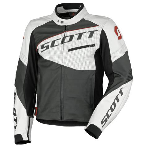 blouson-moto-cuir-scott-track-leather-blanc-noir | S.TEAM MOTOS