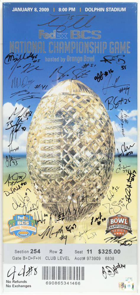 2008 Florida Gators National Champions Mega Ticket Stretched Canvas Team-Signed By (34) With ...