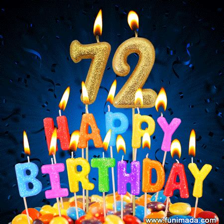 Best Happy 72nd Birthday Cake with Colorful Candles GIF | Funimada.com