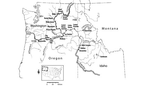 Map of the Columbia River basin and major hydroelectric, irrigation,... | Download Scientific ...