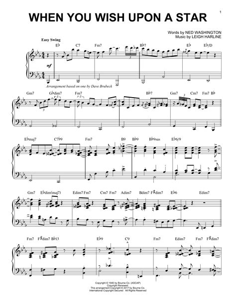 When You Wish Upon A Star [Jazz version] (from Pinocchio) by Dave Brubeck Sheet Music for Piano ...