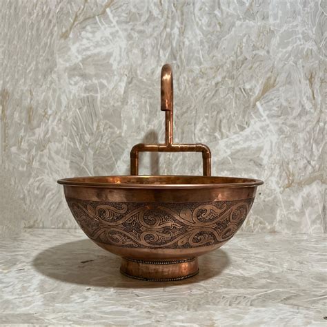 Artisanal Copper Vessel Sink , Engraved Handmade Copper Sink Bathroom - Etsy