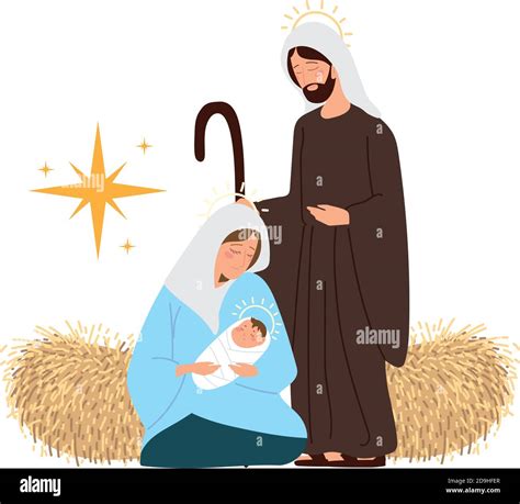 nativity, manger scene holy mary with baby jesus and joseph vector illustration Stock Vector ...