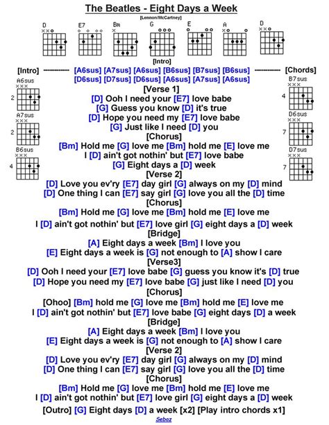 The Beatles - Eight Days A Week [V2] [W] | Lyrics and chords, Guitar ...