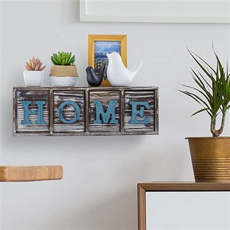 Rustic Wood Home Sign Display Shelf with Block Letter Drawers, Floatin ...