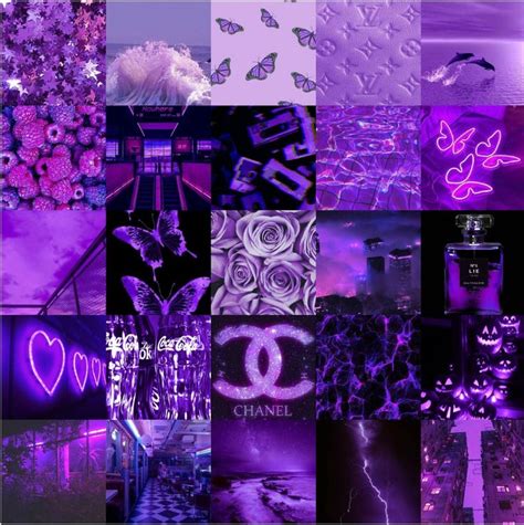 purple and black collage with chanel logo in the middle, butterflies on top