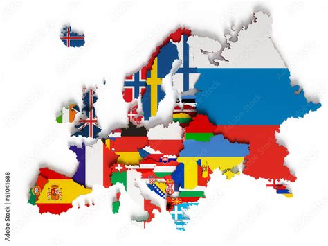 European map with national borders with countries flags Stock ...