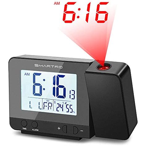 SMARTRO Digital Projection Alarm Clock with Indoor Thermometer Hygrometer, USB Charger, Dual ...