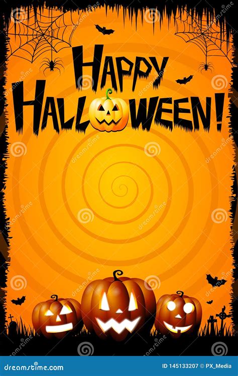 Happy Halloween Poster With Pumpkins - Jack-o-lanterns Stock Illustration - Illustration of ...