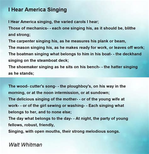 I Hear America Singing - I Hear America Singing Poem by Walt Whitman