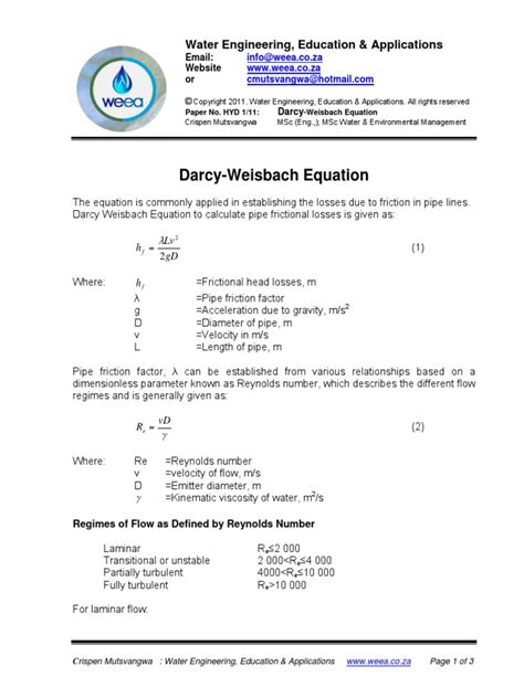 Darcy-Weisbach Equation | PDF