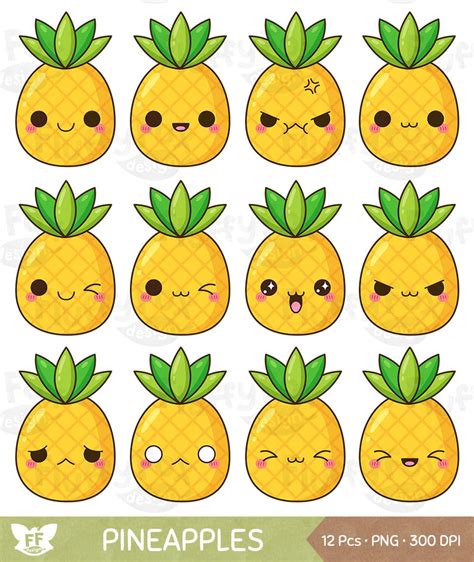 Kawaii Pineapple Clipart, Cute Pineapples Clip Art, Faces Expression ...