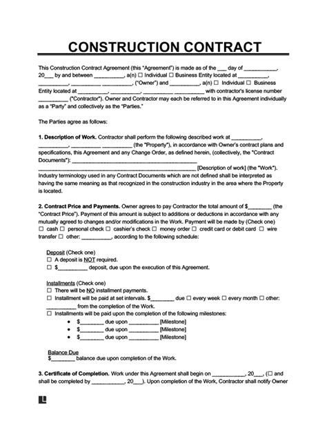 Free Construction Contract Template | PDF & Word