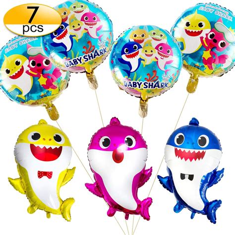 7 PCS Little Shark Balloons, Baby Cute Shark Party Supplies Foil ...