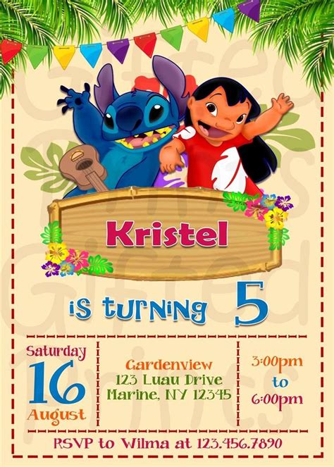 Lilo and Stitch Invitation Template Elegant Birthday Invitation Lilo and Stitch… | Printable ...