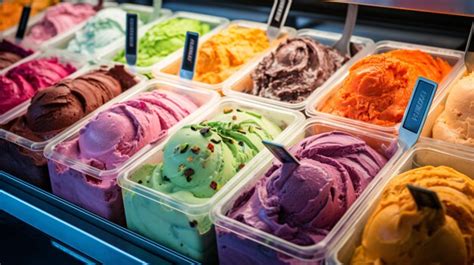 Premium AI Image | Colorful array of gelato flavors in the display case ...