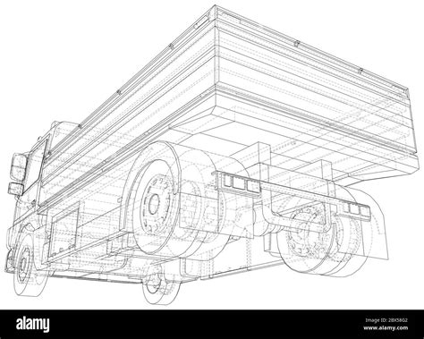 Flatbed truck illustration vector. Wire-frame line isolated. Vector rendering of 3d Stock Vector ...