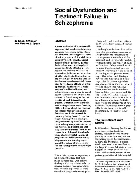 (PDF) Social Dysfunction and Treatment Failure in Schizophrenia