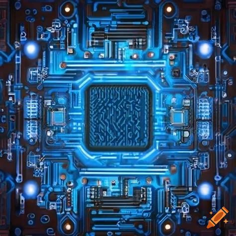 Blue abstract circuit board design with cpu chip on Craiyon