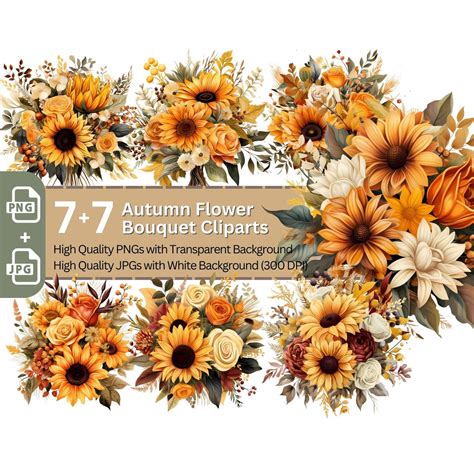 Autumn Flower Bouquet 77 PNG Clip Art Bundle Autumn Wedding Print on ...