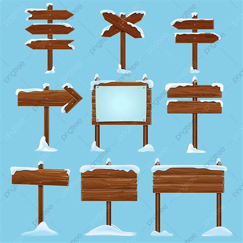 Cartoon Wooden Signs With Snow, Directional, Elements, Isolated PNG and ...