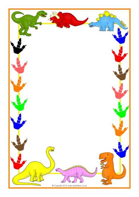 Cartoon Dinosaur A4 Page Borders (SB3978) - SparkleBox