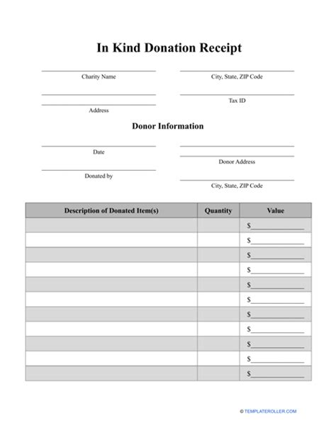 In Kind Donation Receipt Template - Fill Out, Sign Online and Download PDF | Templateroller