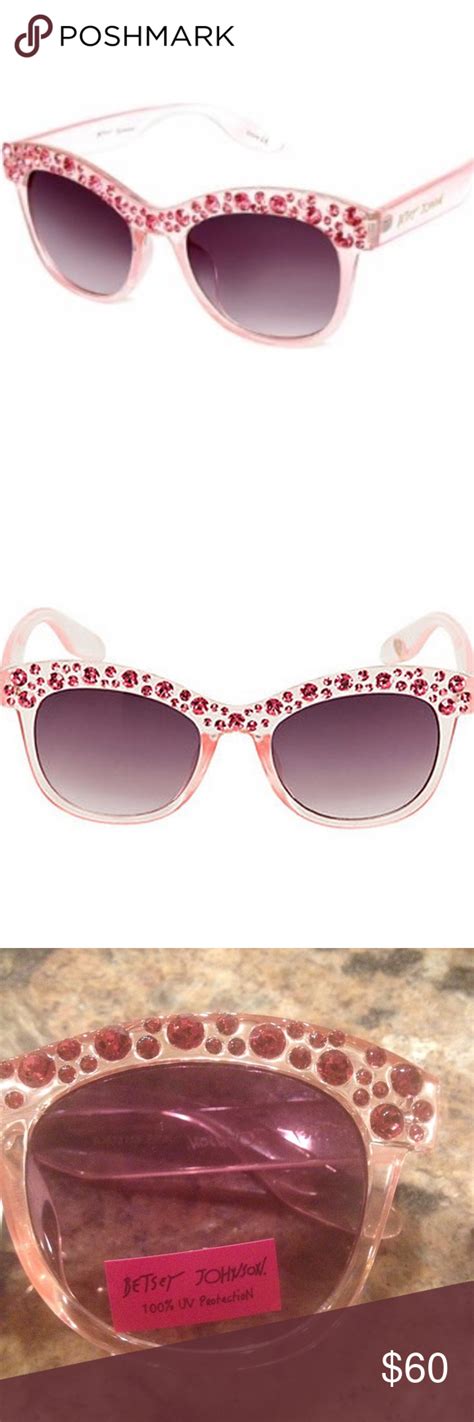 Betsey Johnson Pink sunglasses Lens 55mm. Light pink with pink shades and dark pink rinestones ...