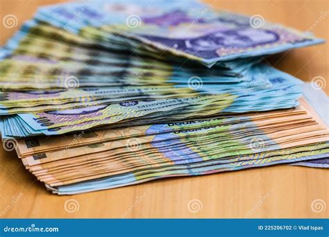 Detail of LEI Banknotes. Staks of Romanian LEI Banknotes Stock Photo ...