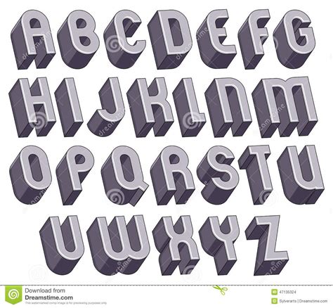 3d Bold and Big Font, Monochrome Dimensional Alphabet Made with Stock Vector - Illustration of ...