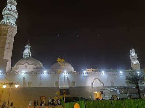 Beautiful Exterior View Of Masjid Quba In Night Lights Stock Photo ...