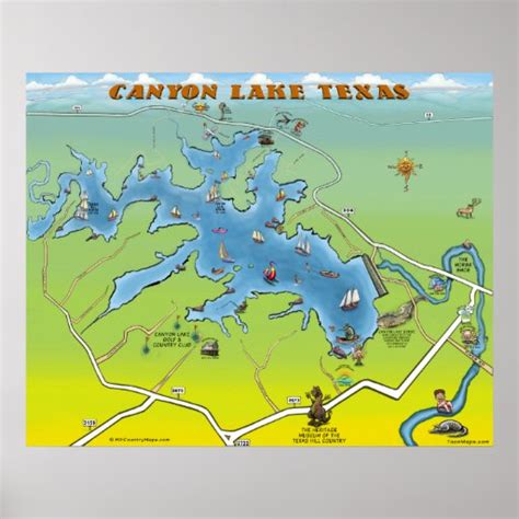 Canyon Lake Texas Cartoon Map Poster | Zazzle