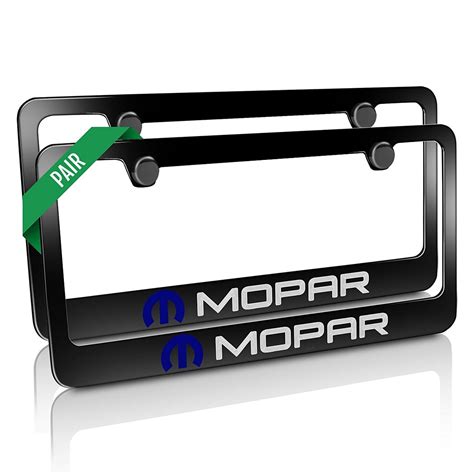 2 Mopar Black Metal Engraved License Plate Frames for Dodge Jeep RAM ...