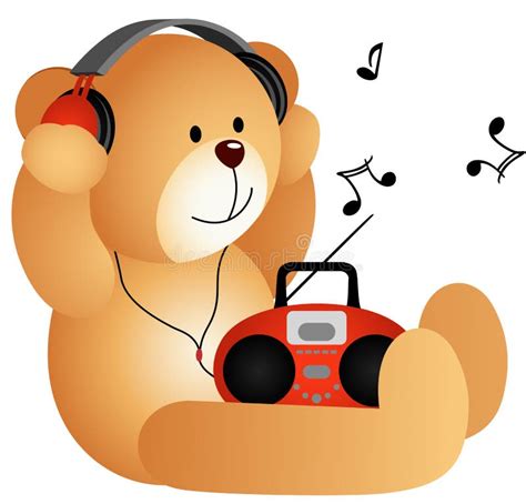 Teddy Bear Listening To Music with Headphones and Stock Vector ...