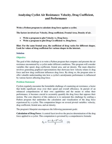 (PDF) Analyzing Cyclist Air Resistance: Velocity, Drag Coefficient, and Performance