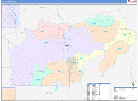 Tehama County, CA Wall Map Color Cast Style by MarketMAPS - MapSales.com