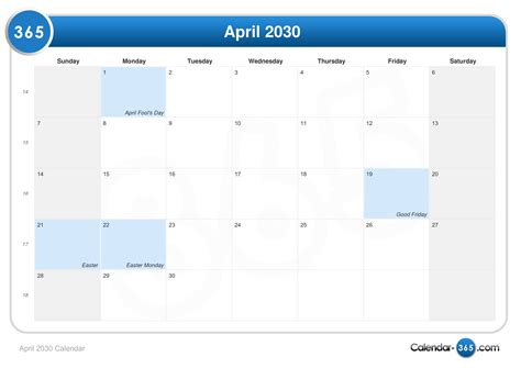 April 2030 Calendar