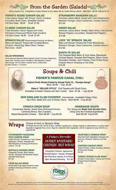 Fisher's Cafe & Pub | Peninsula, Ohio | Salads,Soups & Wings Menu