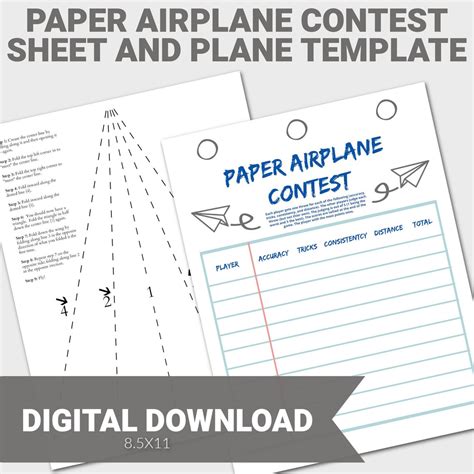 Paper Airplane Contest Judging Sheet, Print and Fold Paper Airplane, Printable Kids Activity ...